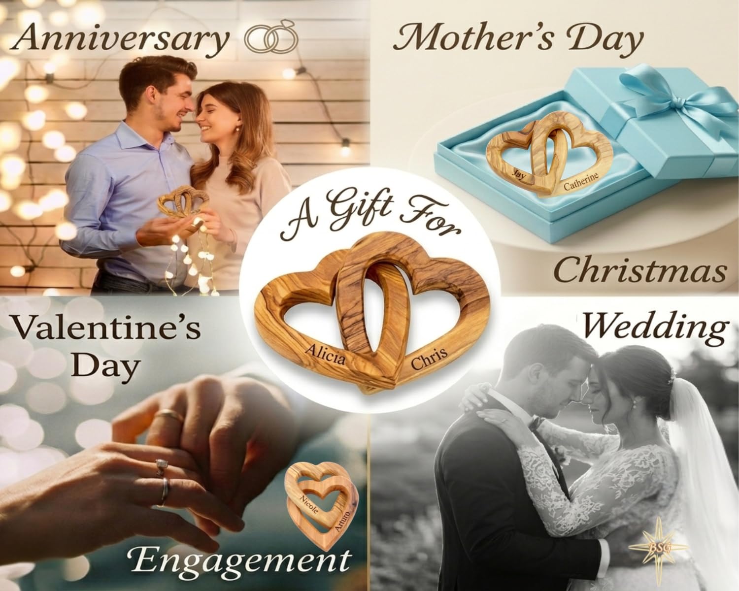 Amazon.com: Customized Gifts, Olive Wood Hearts, Personalized